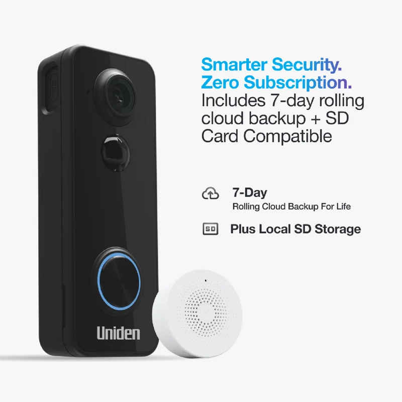 Uniden 2K Fisheye Battery Doorbell & Chime