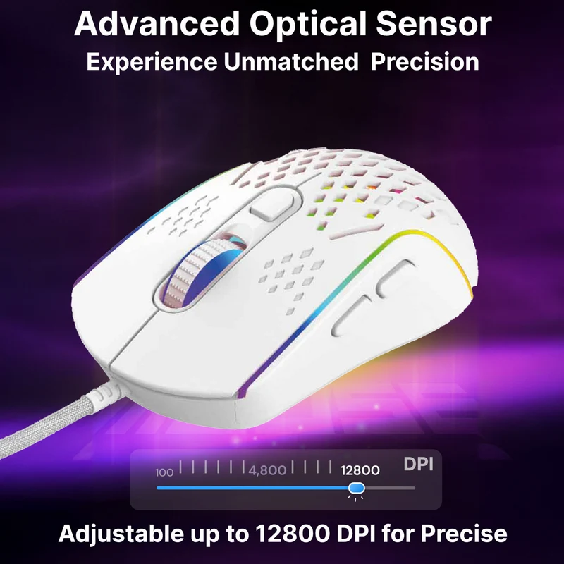 Laser Wired RGB Gaming Mouse (12800 DPI) - White