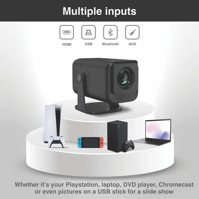 Laser 1080p Android Multi-Angle Tube LED Projector Black 2025