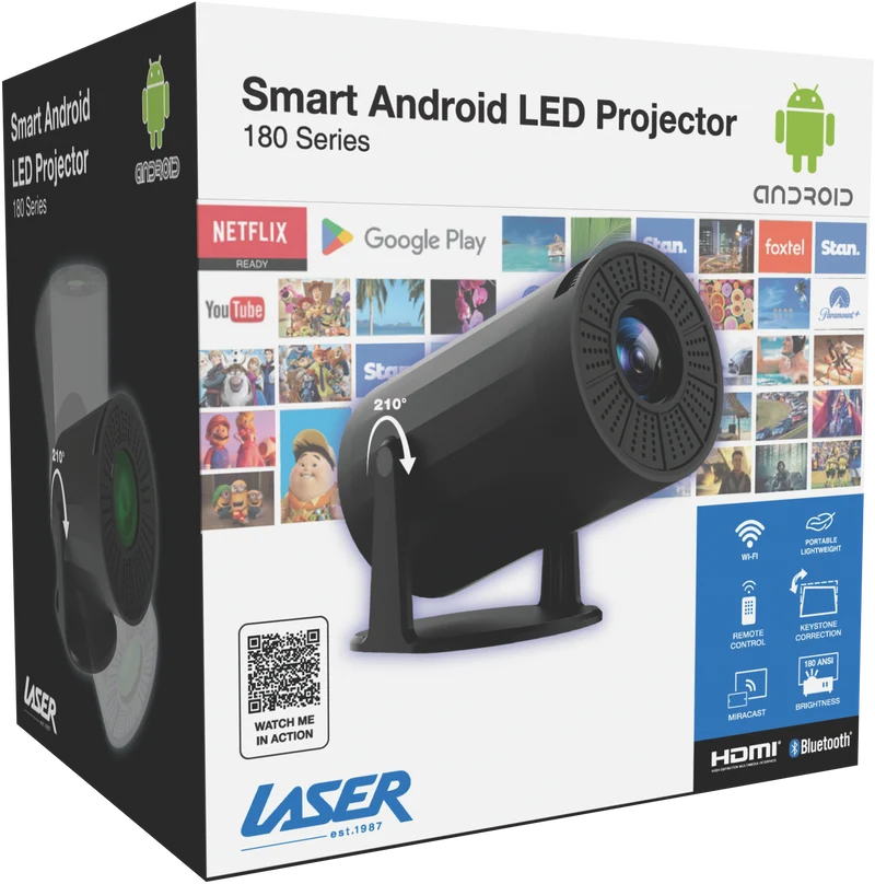 Laser Multi-Angle Tube Smart Android LED Projector Black 2025
