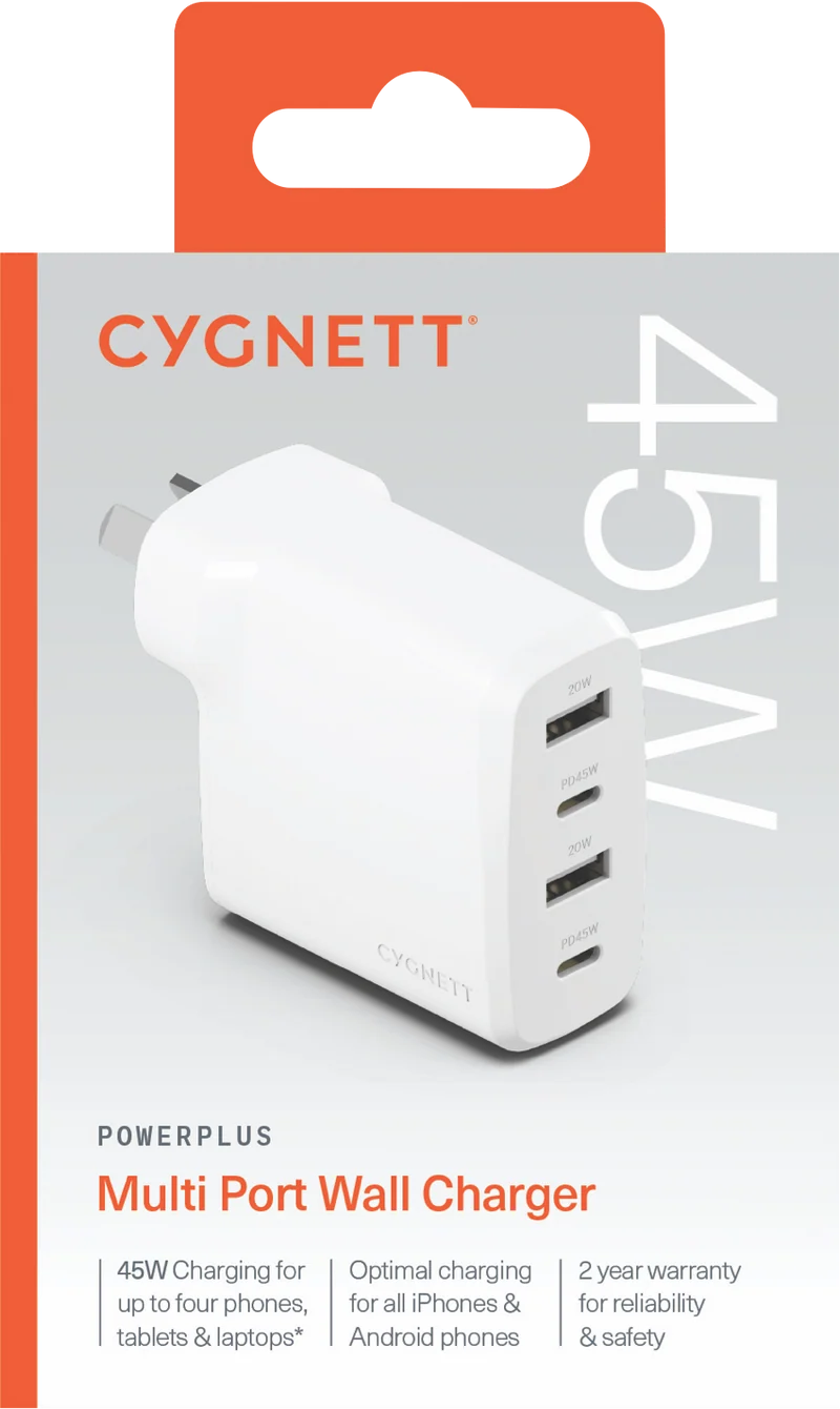 Cygnett Powerplus 45W Multiport Wall Charger White