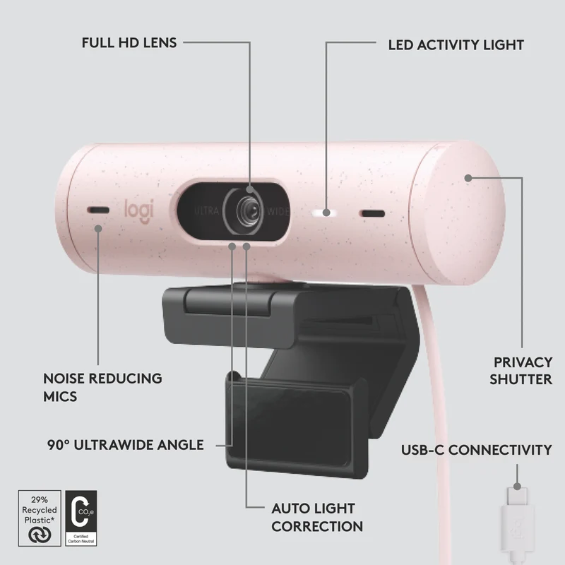 Logitech BRIO 500 Full HD 1080p webcam (Rose)