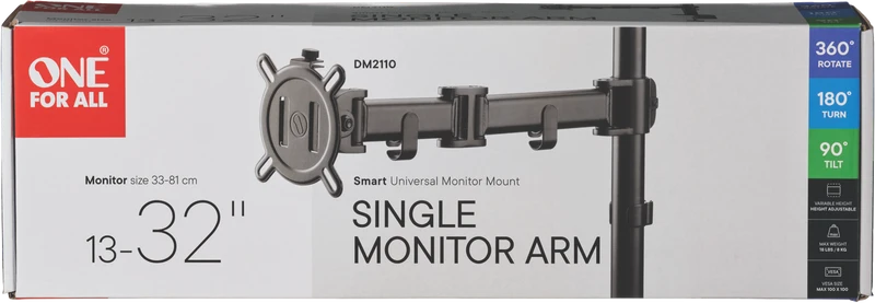 One For All Single Arm Smart Series Monitor Arm - Black
