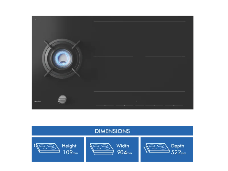 ASKO 90cm Duo Fusion Combined Gas and Induction Cooktop - Black