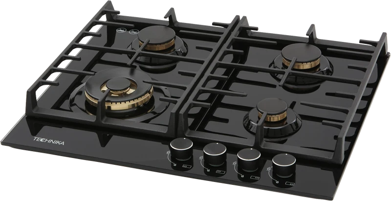 Technika 60cm Black Glass Gas Cooktop