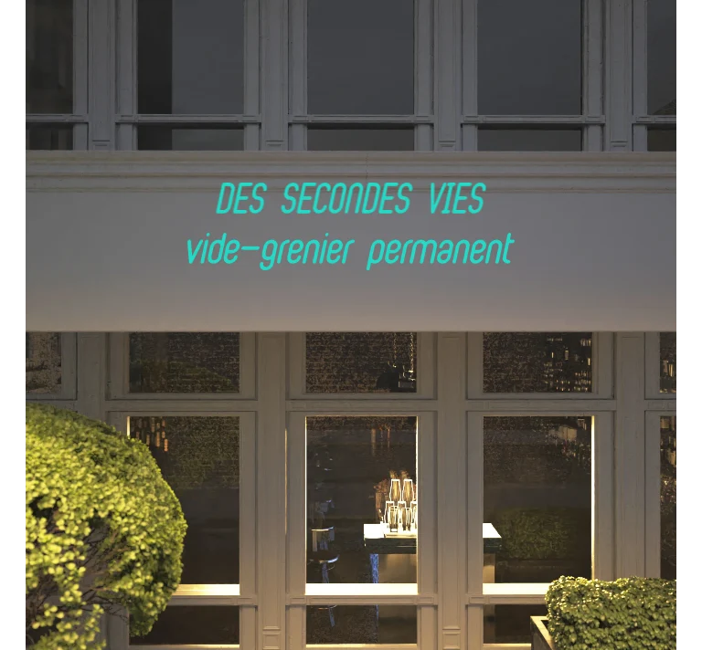 Custom text: DES SECONDES VIES vide-grenier permanent