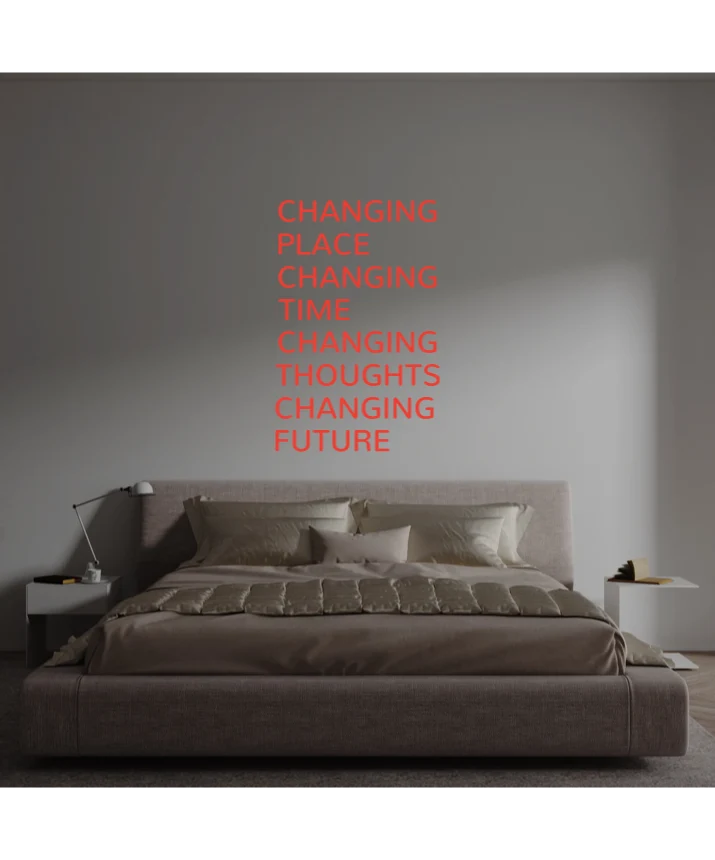 Custom text: CHANGING PLACE CHANGING TIME CHANGING THOUGHTS CHANGING FUTURE