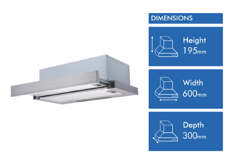 Haier 300 Series 60cm Slide Out Rangehood, Stainless Steel